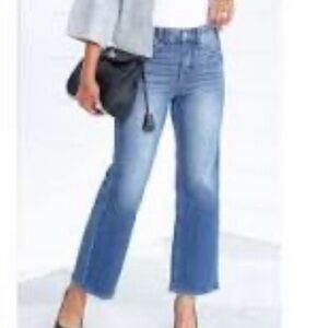 Current/Elliott Light Blue High-Rise The Lou Cropped Flair Mina Straight Jeans